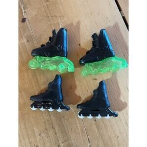 2 Pairs of Vintage Barbie Roller Blades. Black/Neon Green. Black/White.